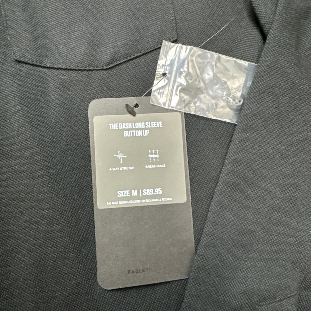 NWT Fabletics Medium Dash Long Sleeve Button Up Black Solid MSRP $89 - Picture 3 of 5
